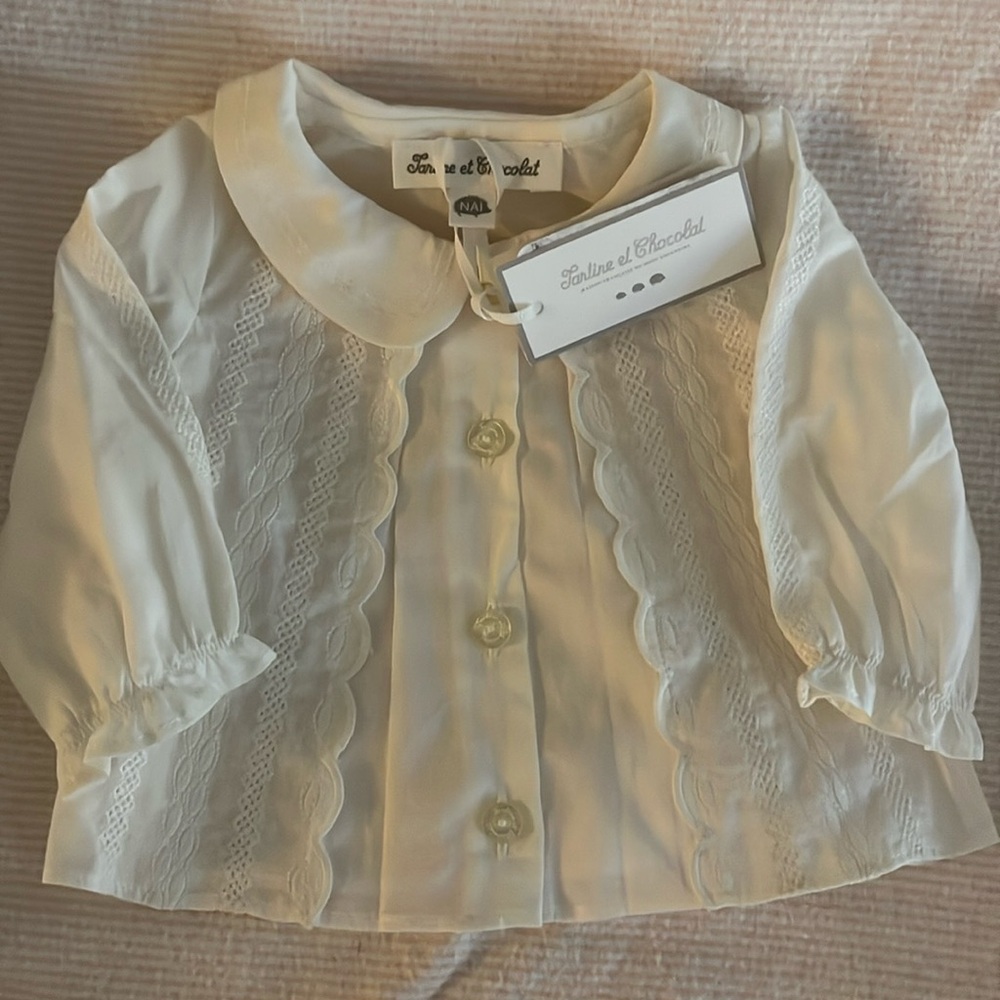 Tartine et Chocolat NWT newborn white cotton embroidered blouse